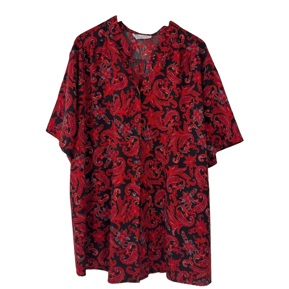 A Personal Touch Tunic Blouse Size 5X Women Red Paisley Button Up SS Flowy Top